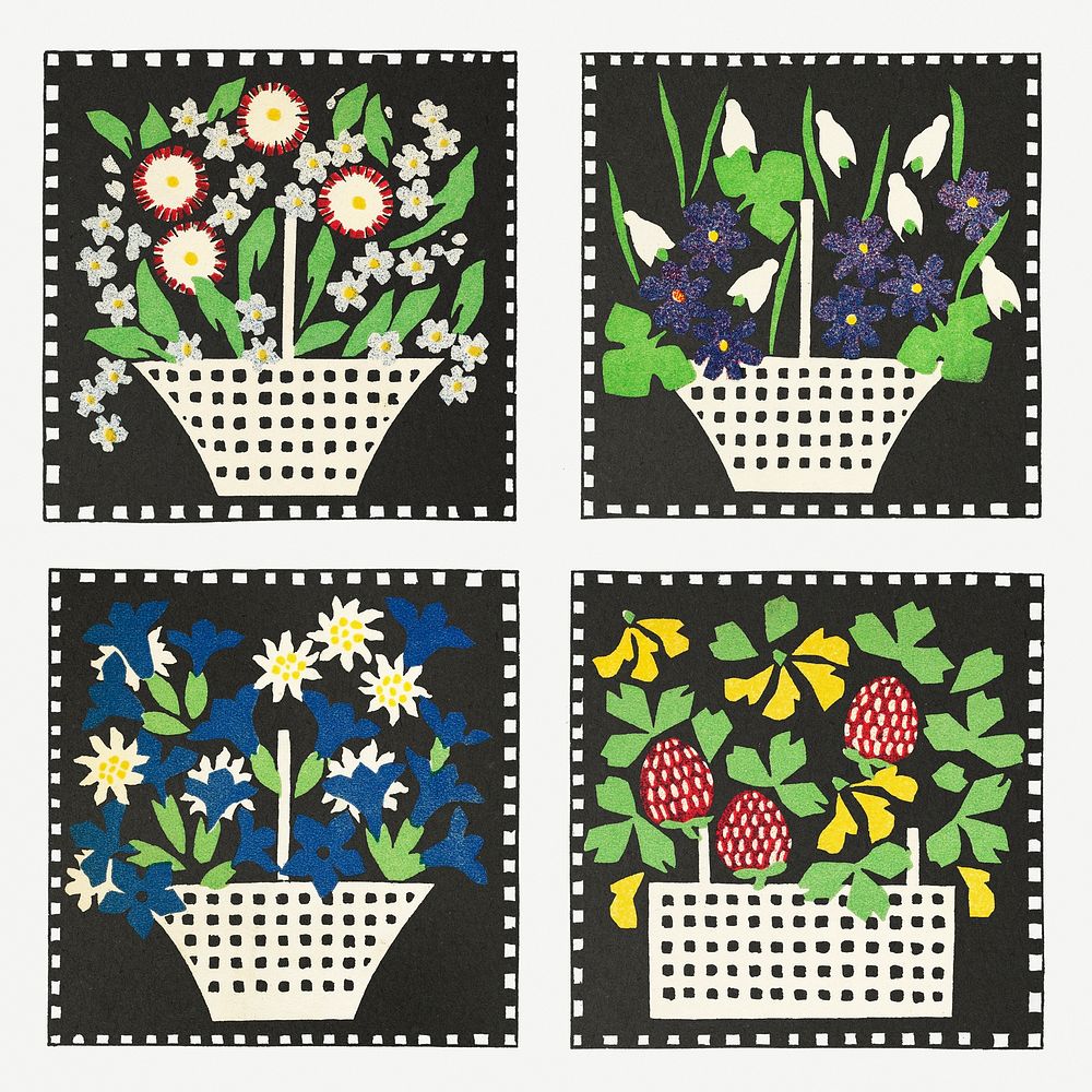Basket of flowers set template