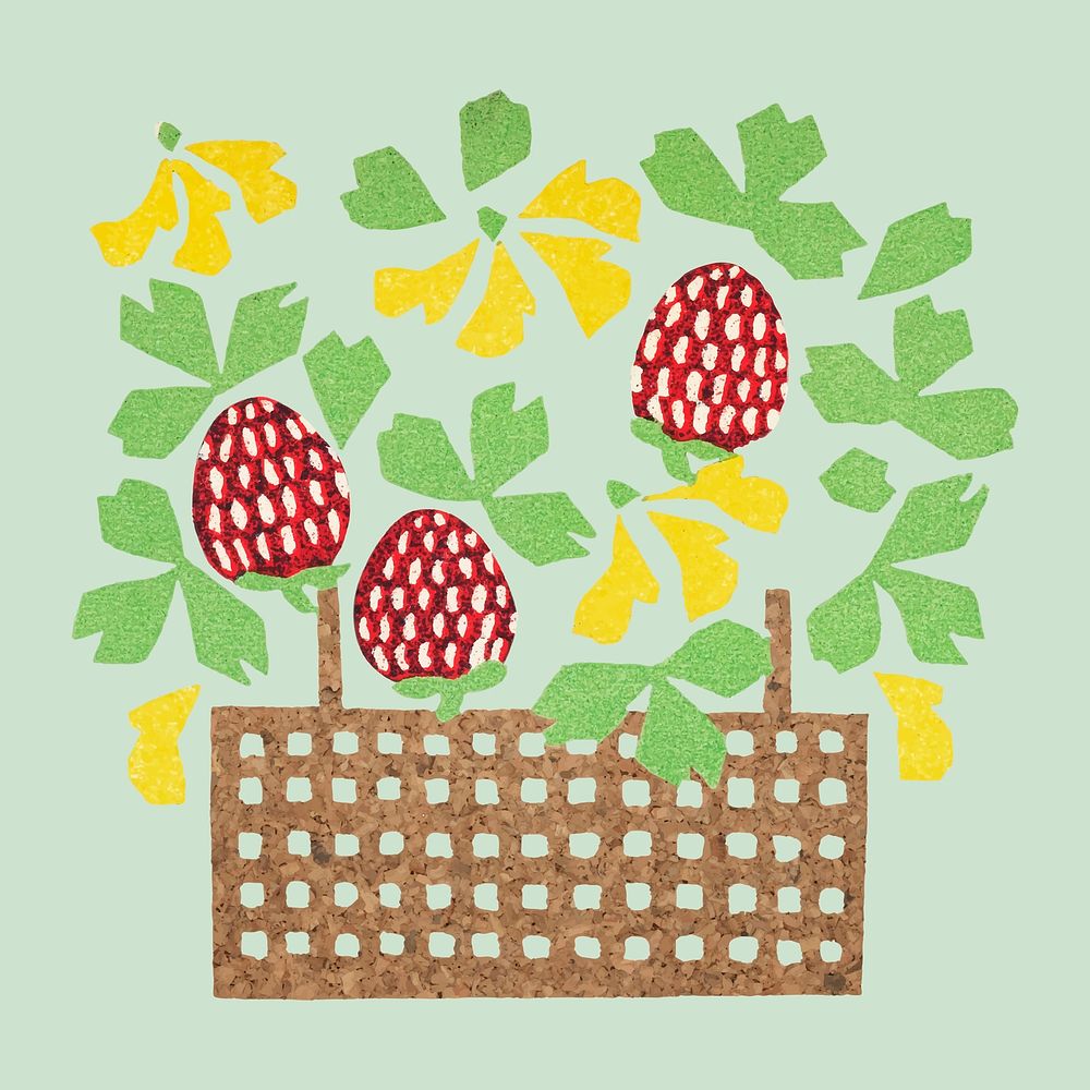 Vintage basket of strawberries vector