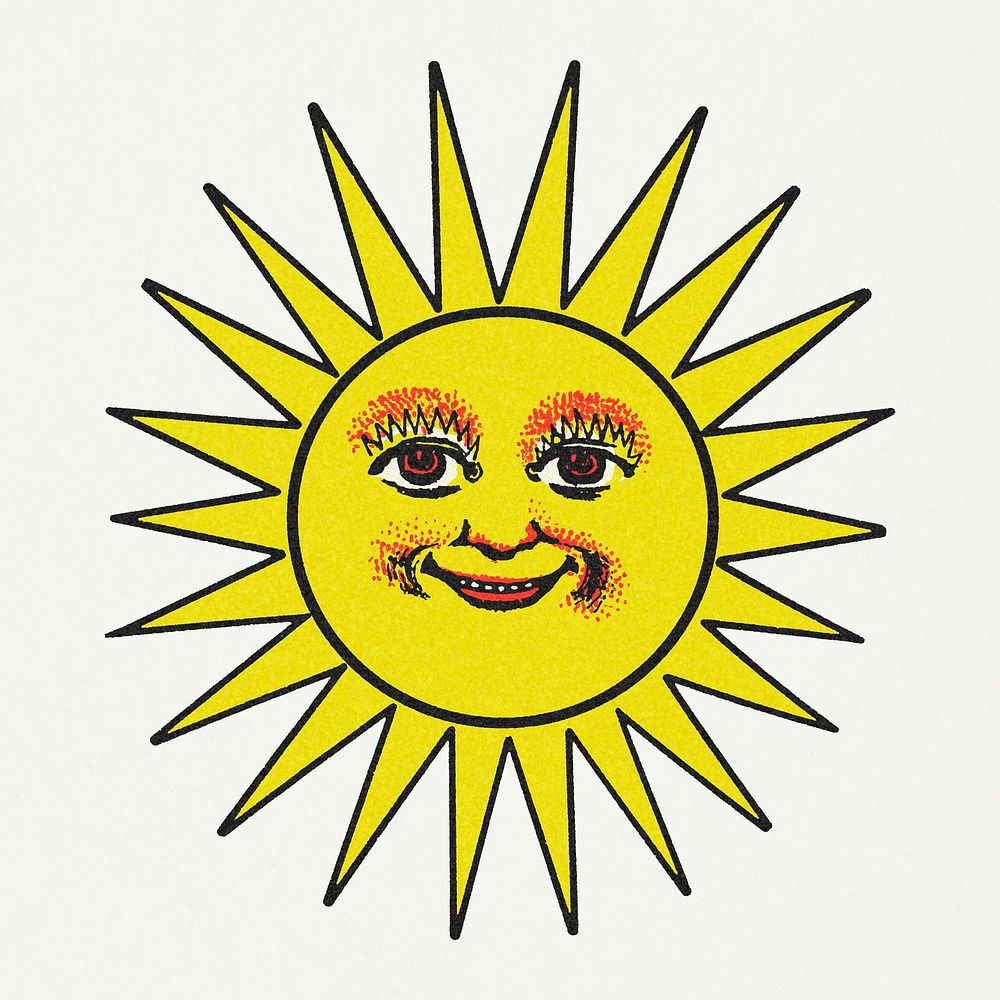 Smiling celestial sun face with raydesign element