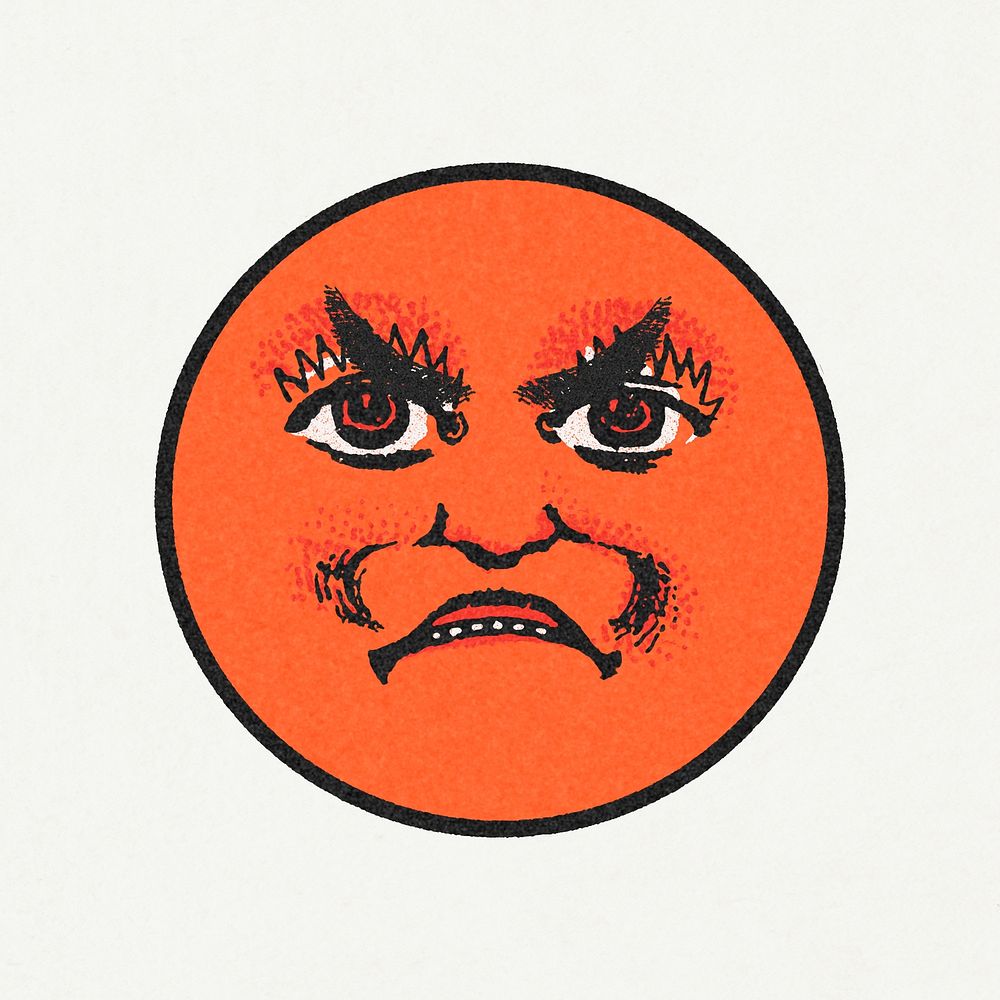 Vintage red round angry emoji design element