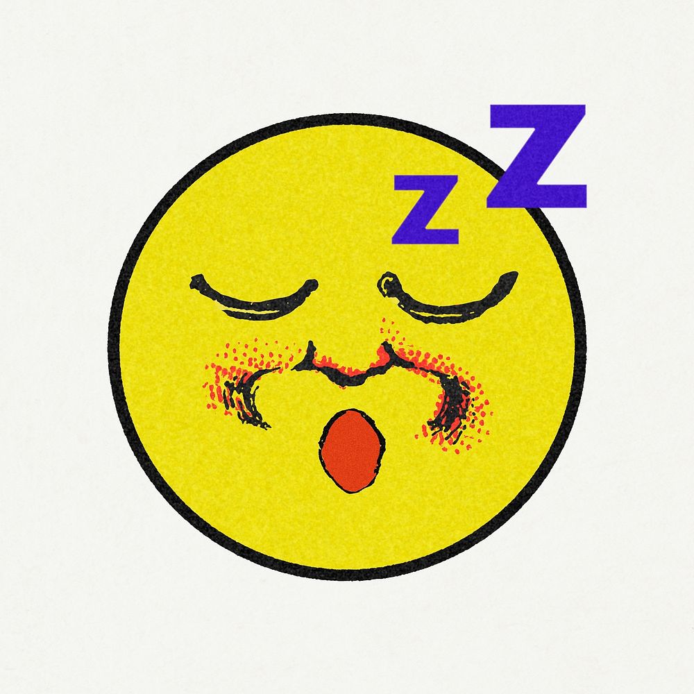 Vintage yellow round sleepy emoji design element