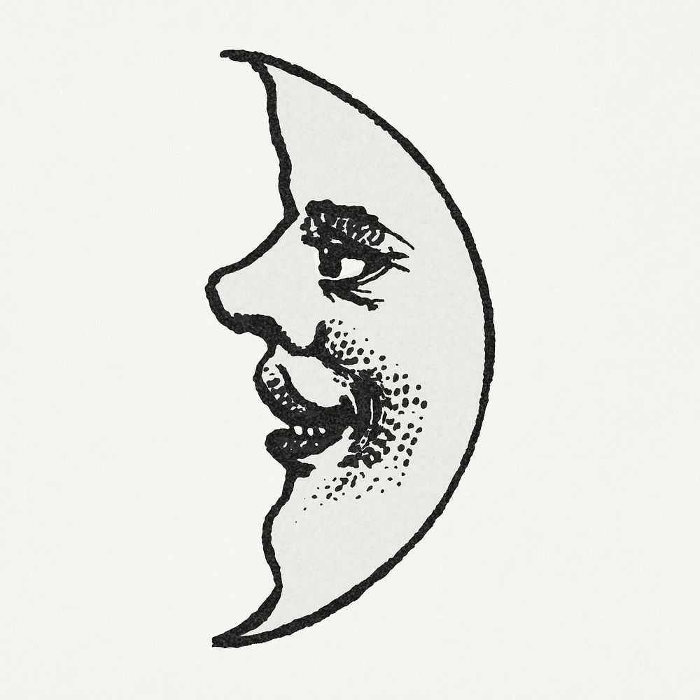 Celestial crescent moon face line drawing design element