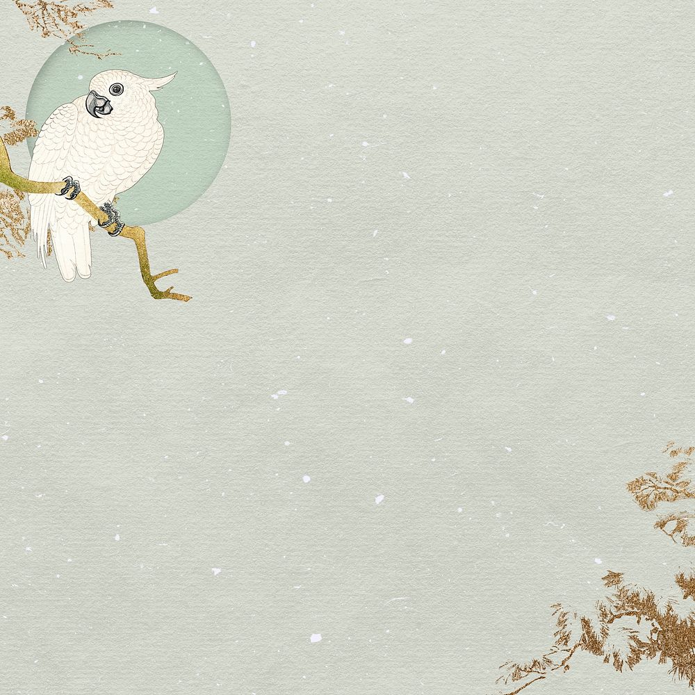 White cockatoo bird on a branch background illustration