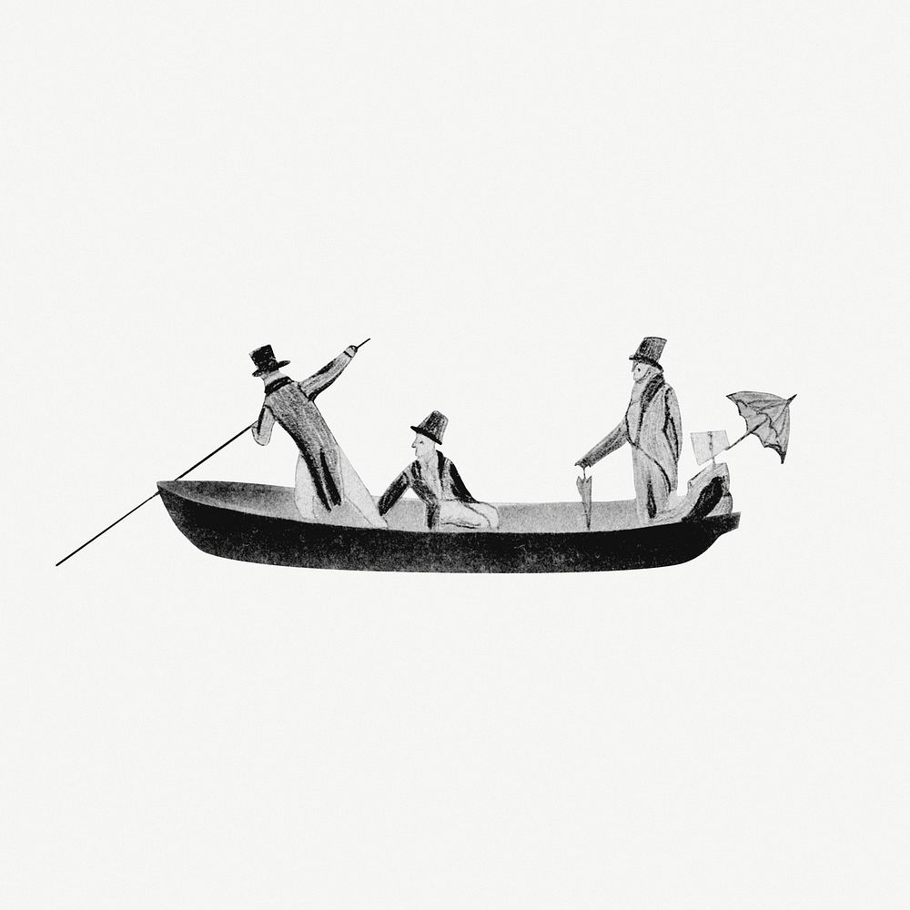 Victorian men in rowing boat vintage illustration