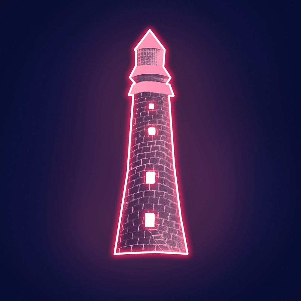 Eddystone Lighthouse pink neon light vintage illustration