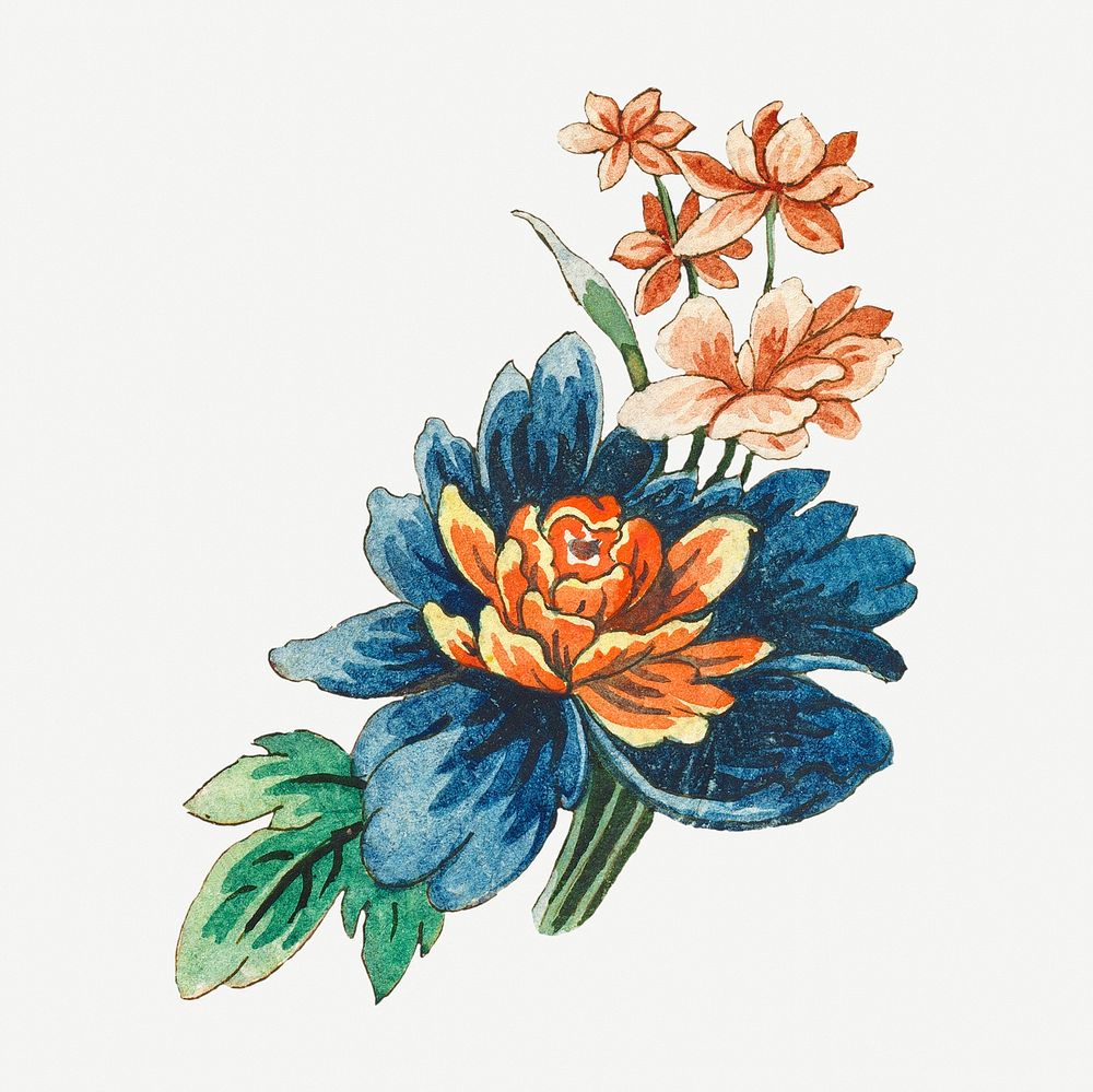 Vintage blooming orange flower design element