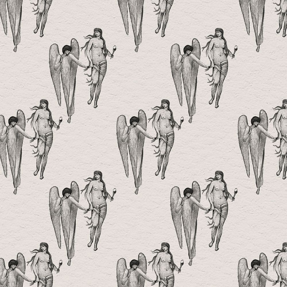 Vintage saint and angel illustration pattern background