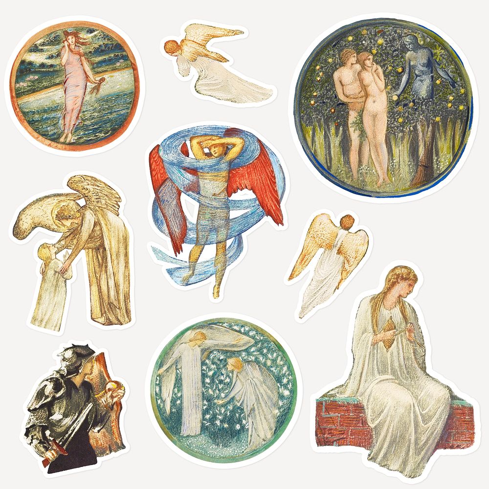 Vintage allegory illustration sticker with white border collection