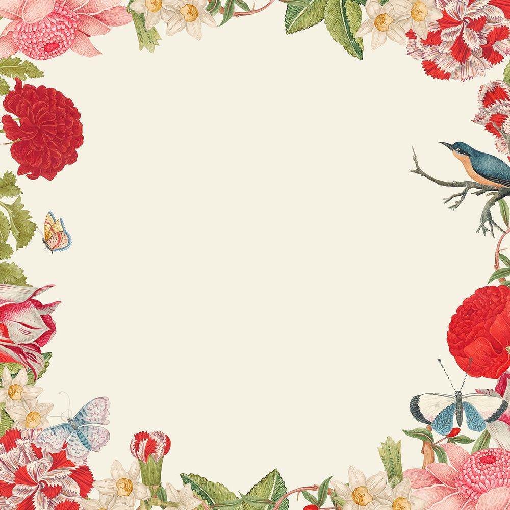 Vintage floral frame vector, remixed from the 18th-century artworks from the Smithsonian archive.