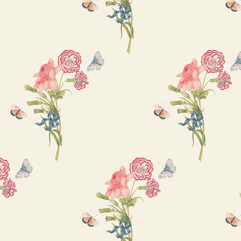 Vintage botanical pattern vector background, remixed from the 18th-century artworks from the Smithsonian archive.