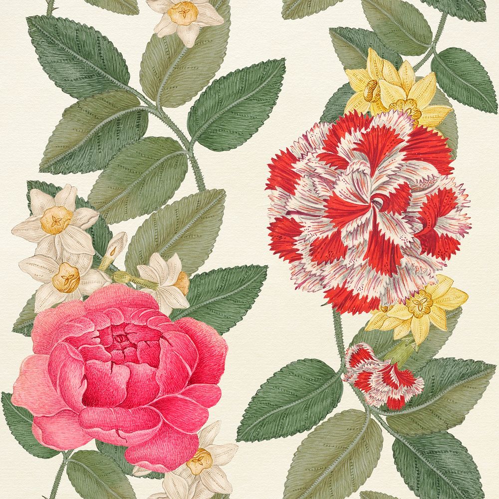 Vintage botanical pattern background, remixed from the 18th-century artworks from the Smithsonian archive.