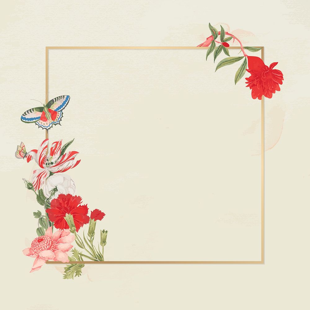 Floral gold frame vector, remixed from the 18th-century artworks from the Smithsonian archive.