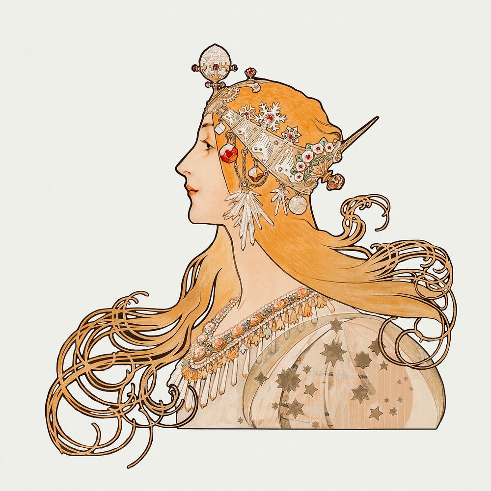 Art nouveau zodiac woman, remixed from the artworks of Alphonse Maria Mucha