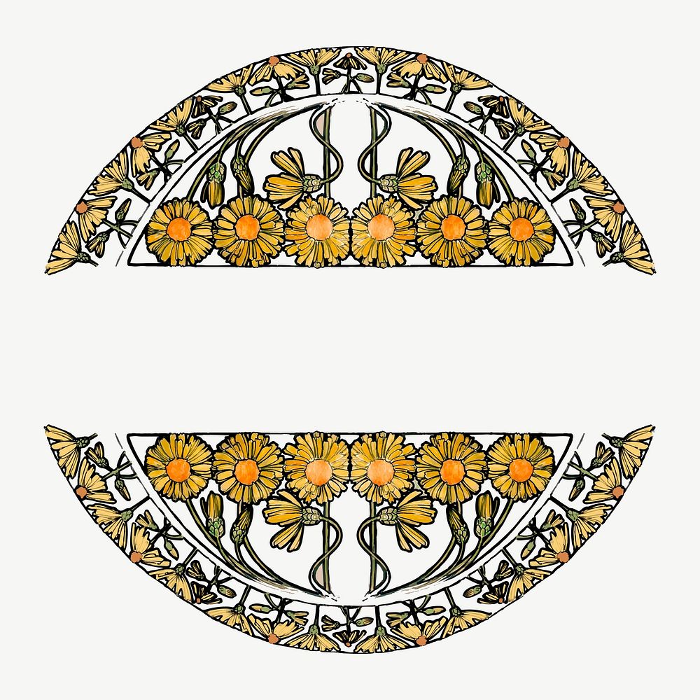 Art nouveau flower badge pattern vector, remixed from the artworks of Alphonse Maria Mucha