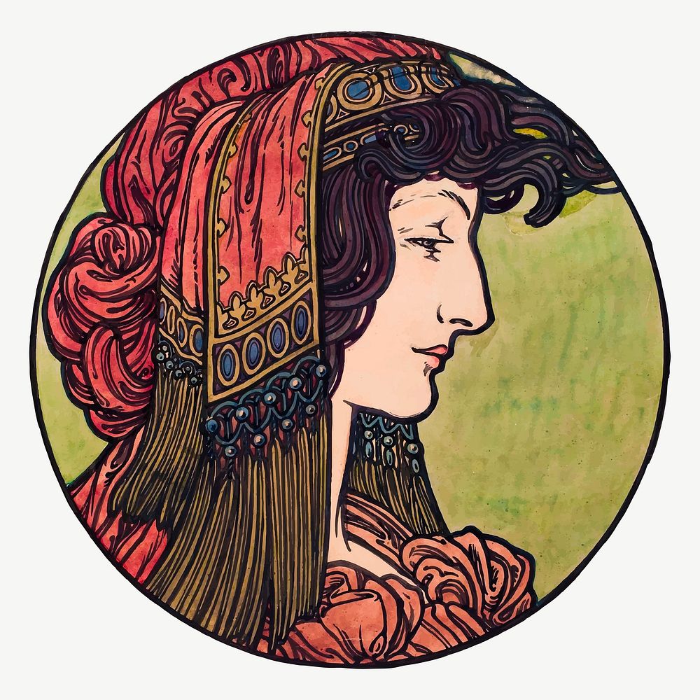 Art nouveau woman vector, remixed from the artworks of Alphonse Maria Mucha