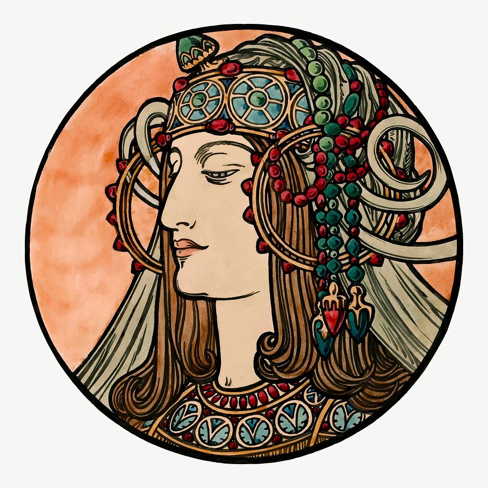 Art nouveau woman vector, remixed from the artworks of Alphonse Maria Mucha