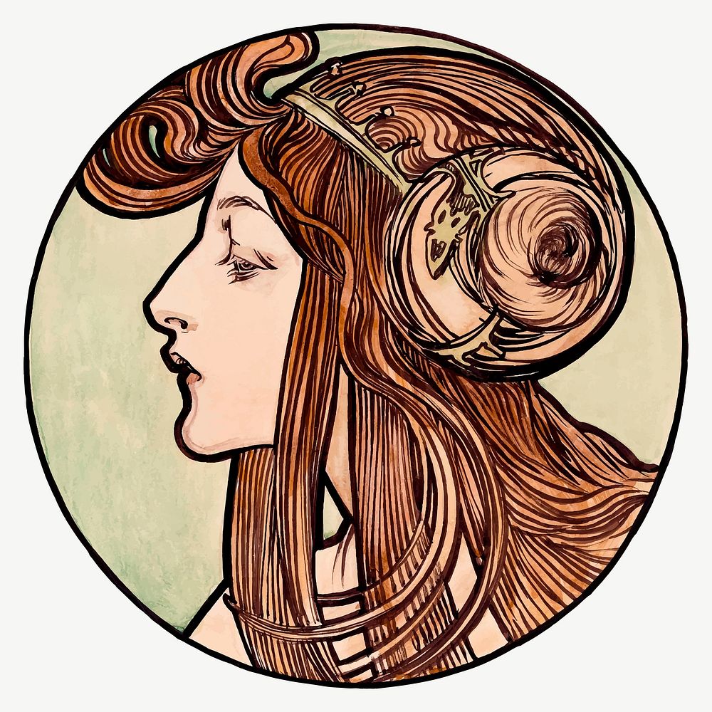 Art nouveau lady vector, remixed from the artworks of Alphonse Maria Mucha
