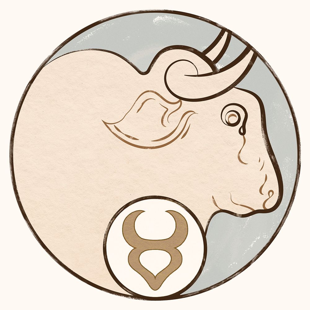 Art nouveau taurus zodiac sign, remixed from the artworks of Alphonse Maria Mucha