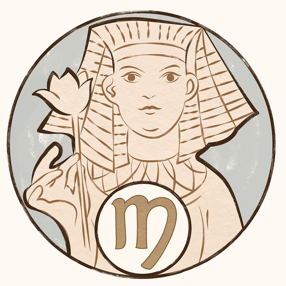 Art nouveau virgo zodiac sign psd, remixed from the artworks of Alphonse Maria Mucha