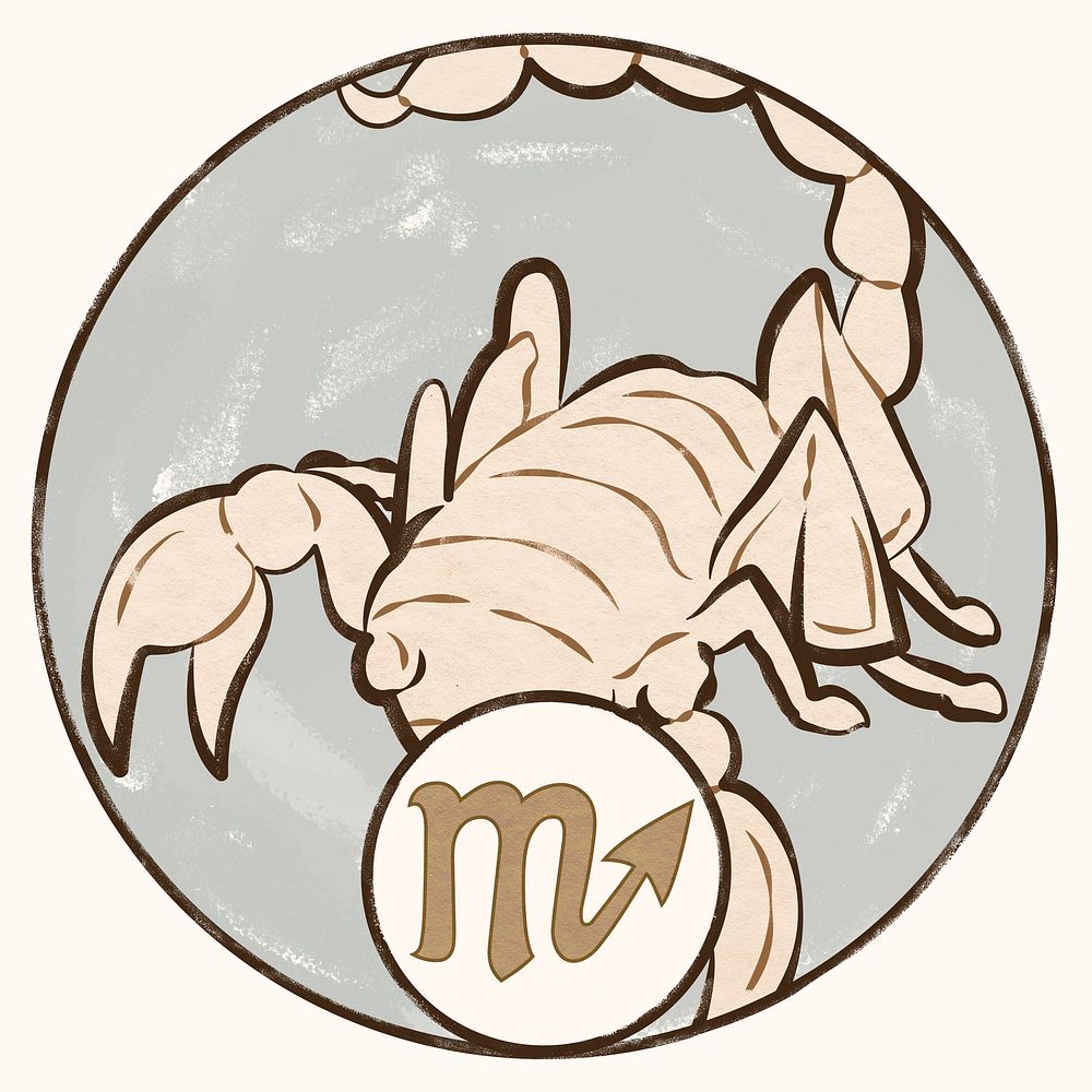 Art nouveau scorpio zodiac sign psd, remixed from the artworks of Alphonse Maria Mucha