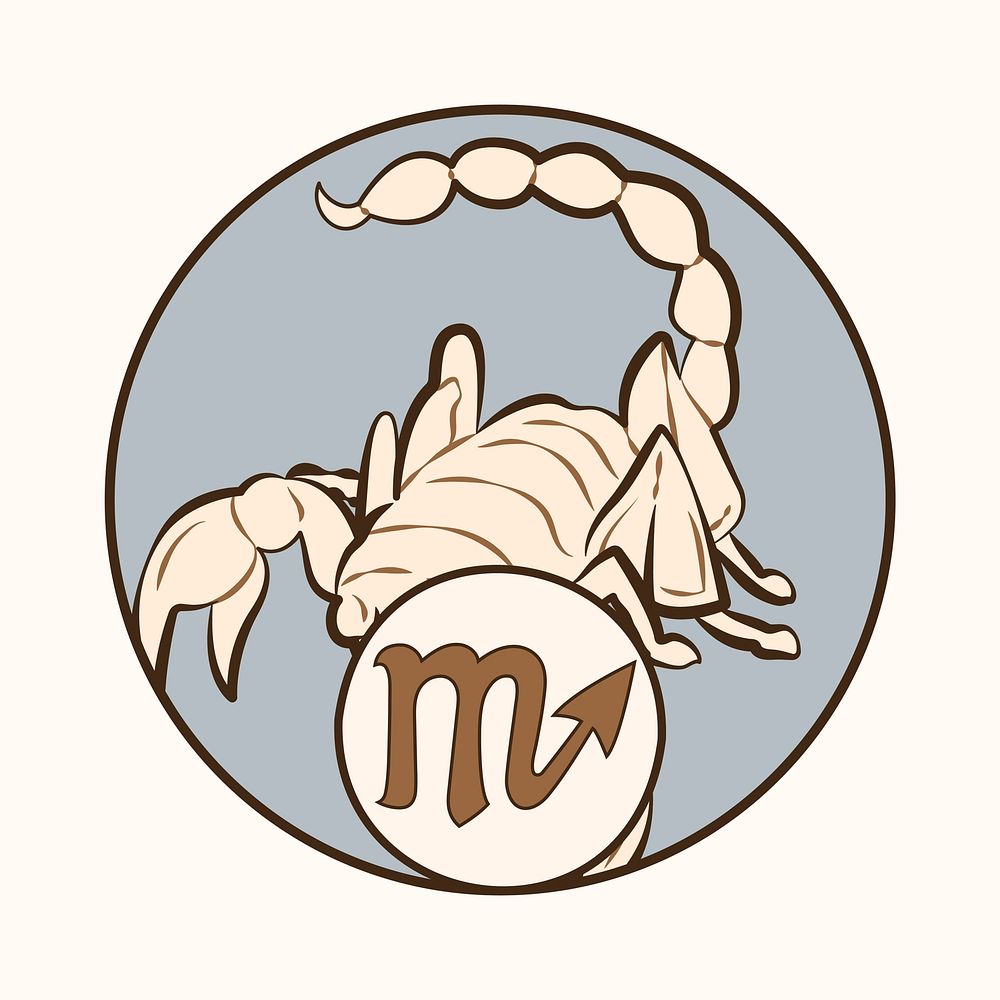 Art nouveau scorpio zodiac sign vector, remixed from the artworks of Alphonse Maria Mucha