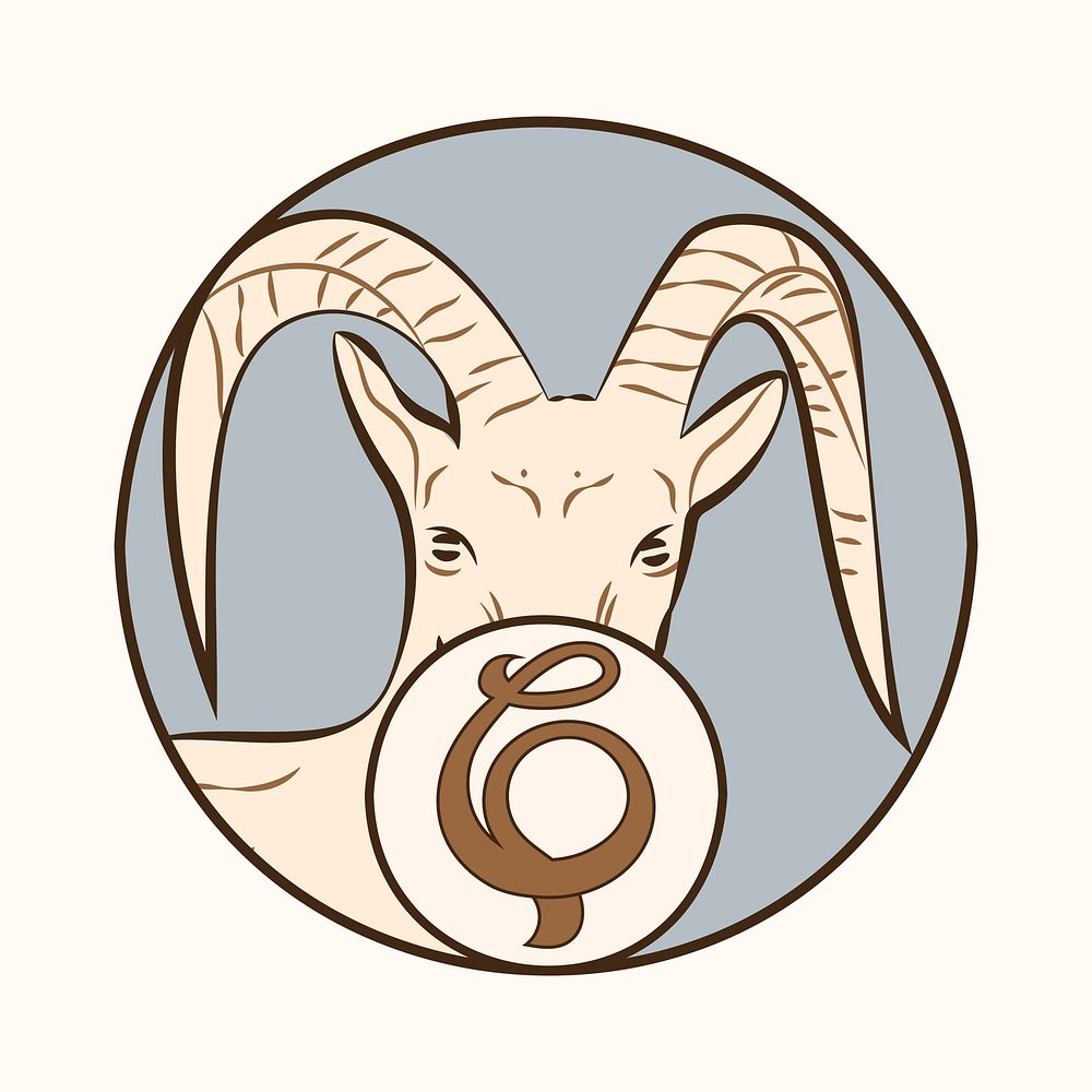 Art nouveau capricorn zodiac sign vector, remixed from the artworks of Alphonse Maria Mucha