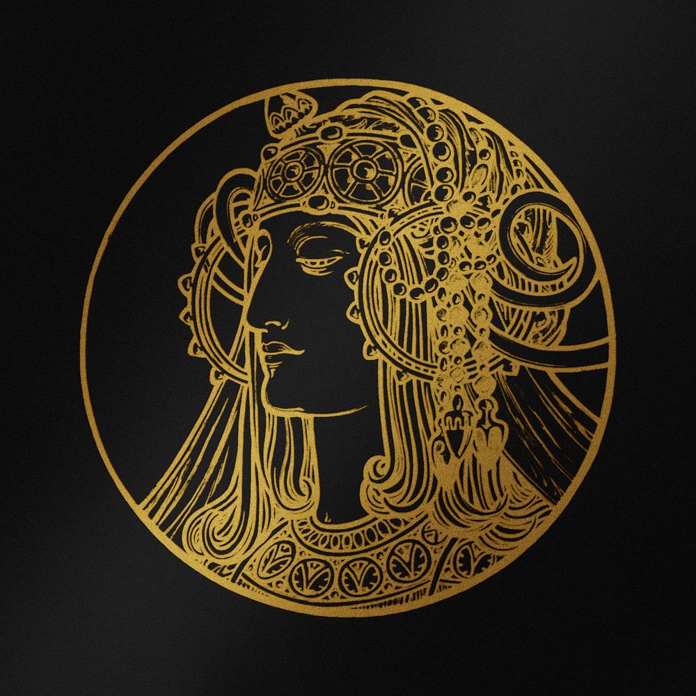 Woman art nouveau gold silhouette, remixed from the artworks of Alphonse Maria Mucha