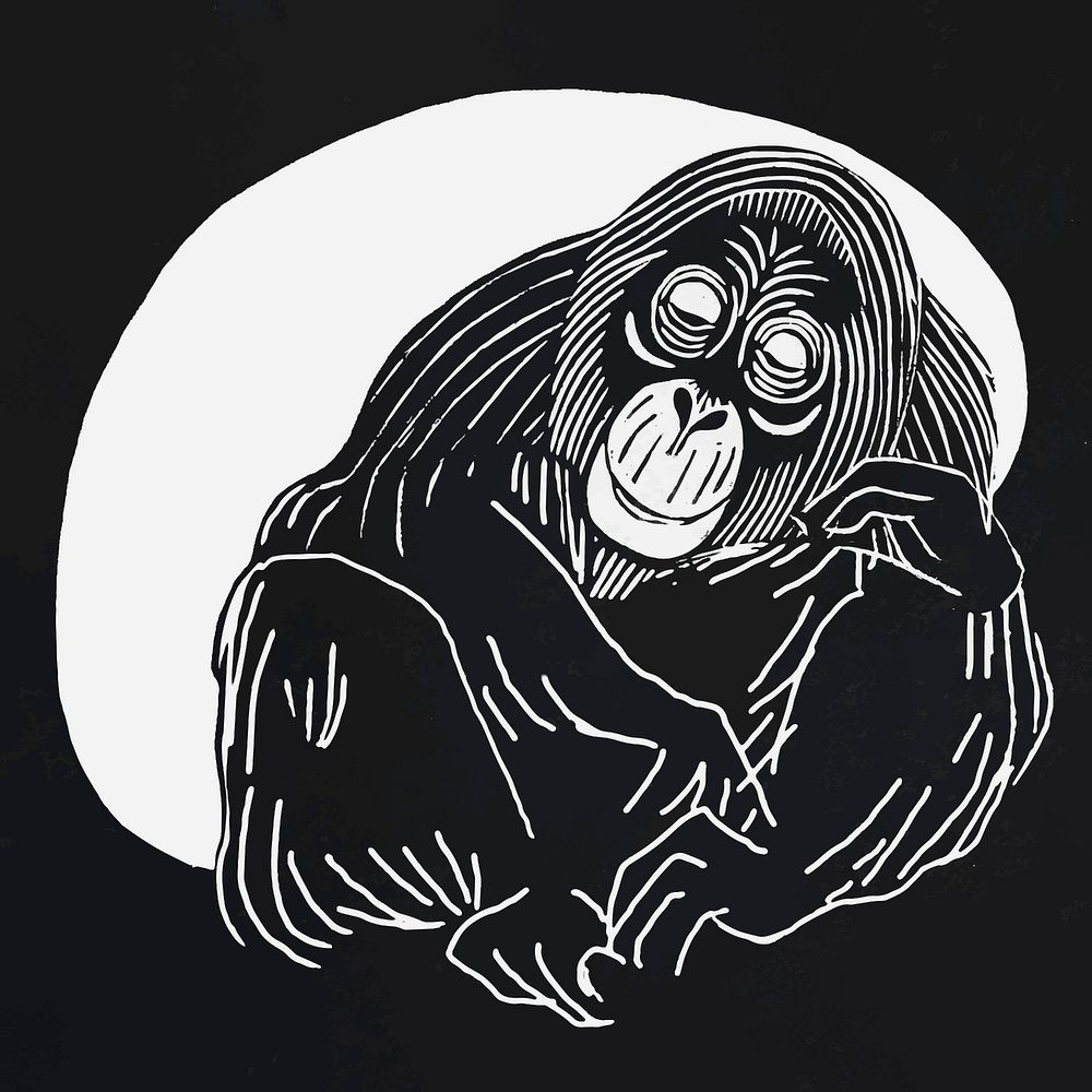 Vintage orangutan animal art print vector, remix from artworks by Samuel Jessurun de Mesquita