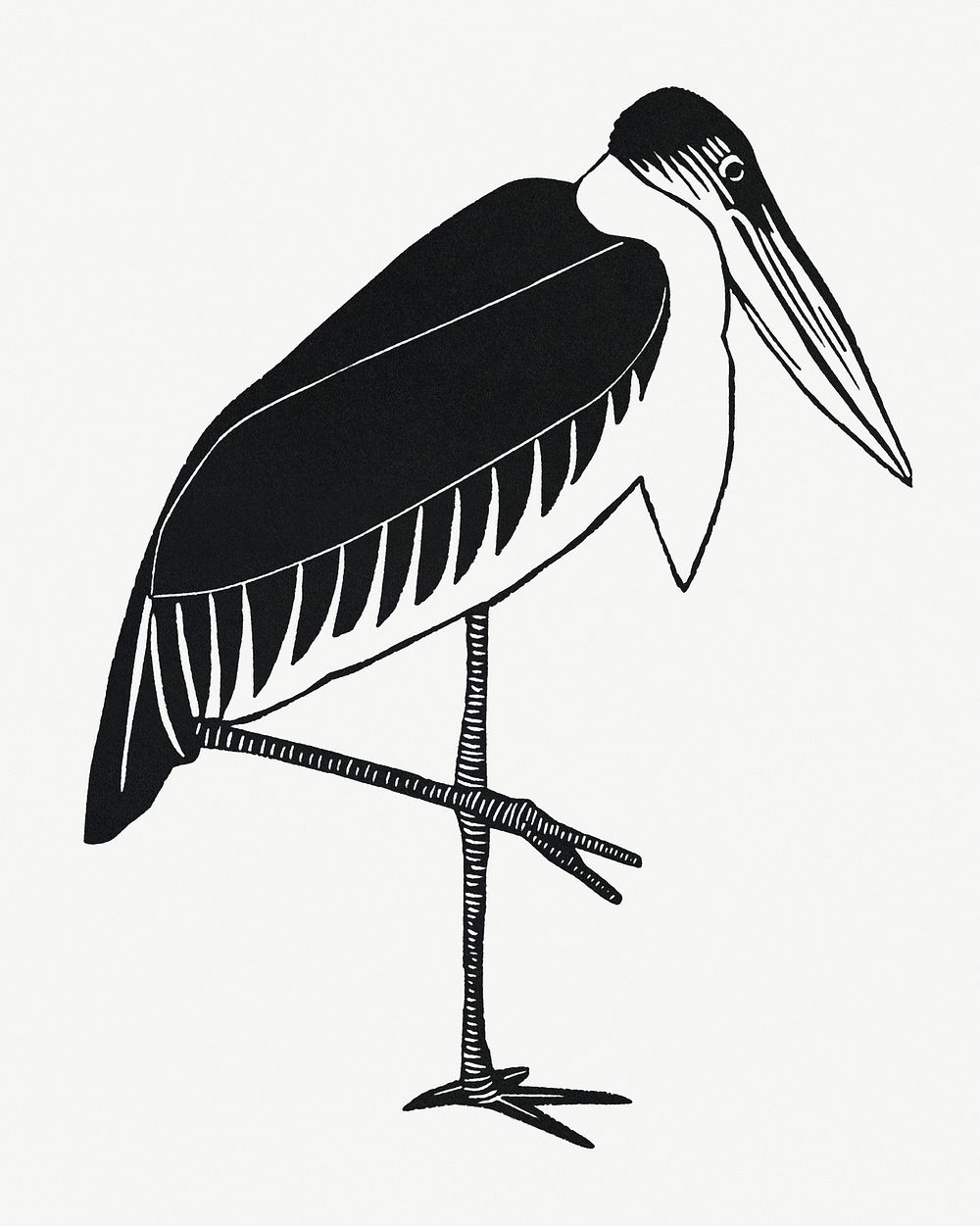 Vintage psd marabou stork animal art print, remix from artworks by Samuel Jessurun de Mesquita