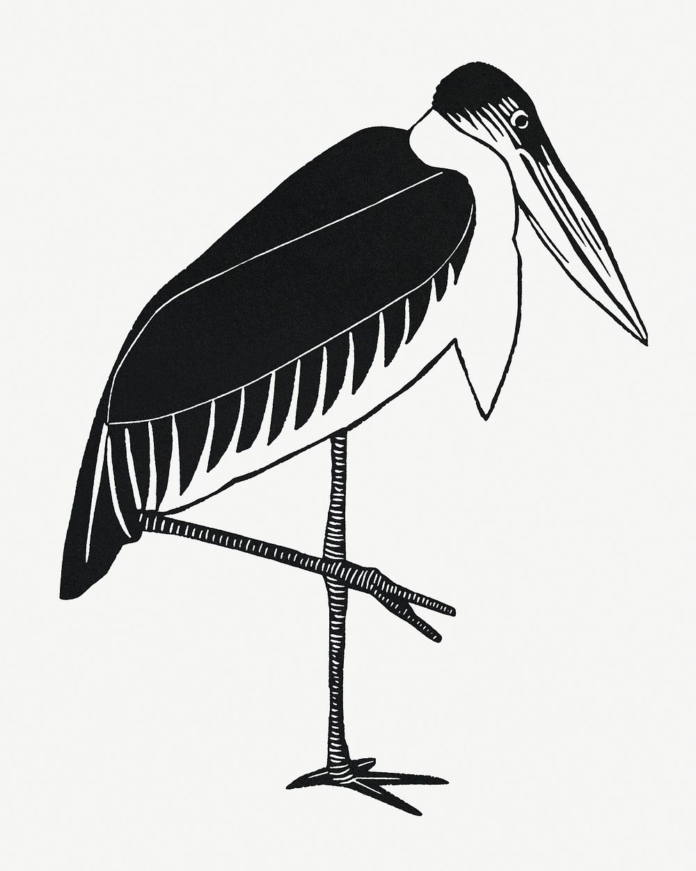 Vintage marabou stork animal art print, remix from artworks by Samuel Jessurun de Mesquita