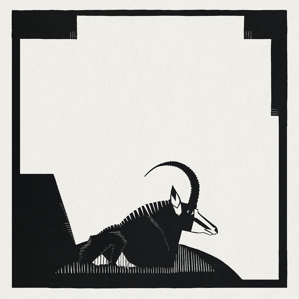 Vintage saber antelope frame animal art print, remix from artworks by Samuel Jessurun de Mesquita