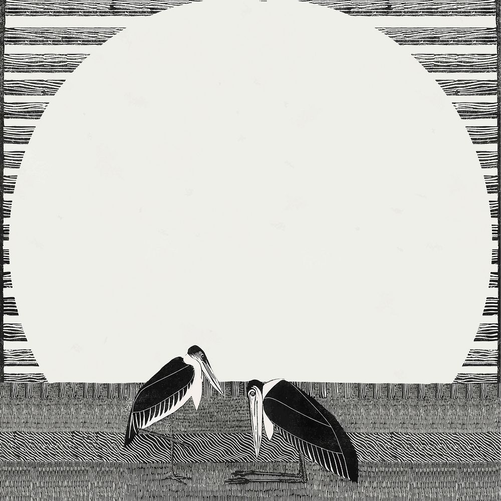 Vintage marabou stork frame animal art print vector, remix from artworks by Samuel Jessurun de Mesquita