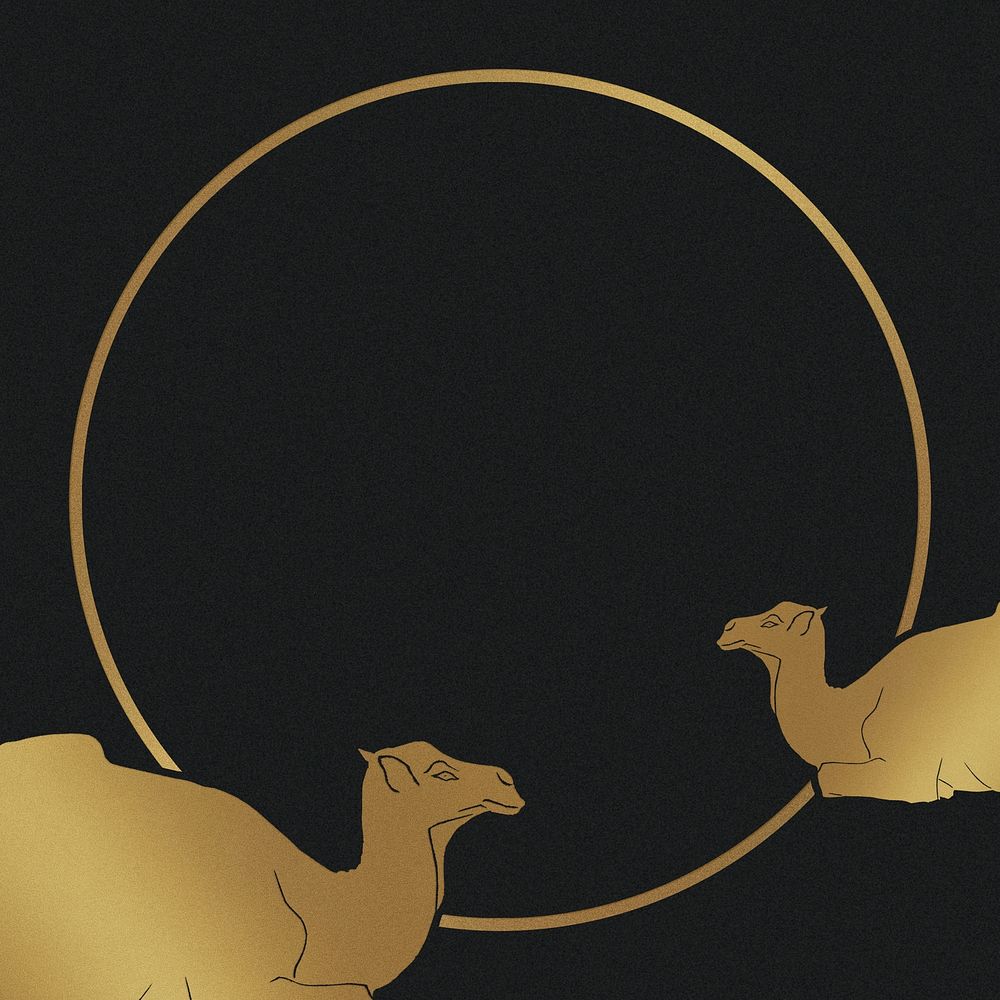 Vintage gold camel psd frame animal art print, remix from artworks by Samuel Jessurun de Mesquita