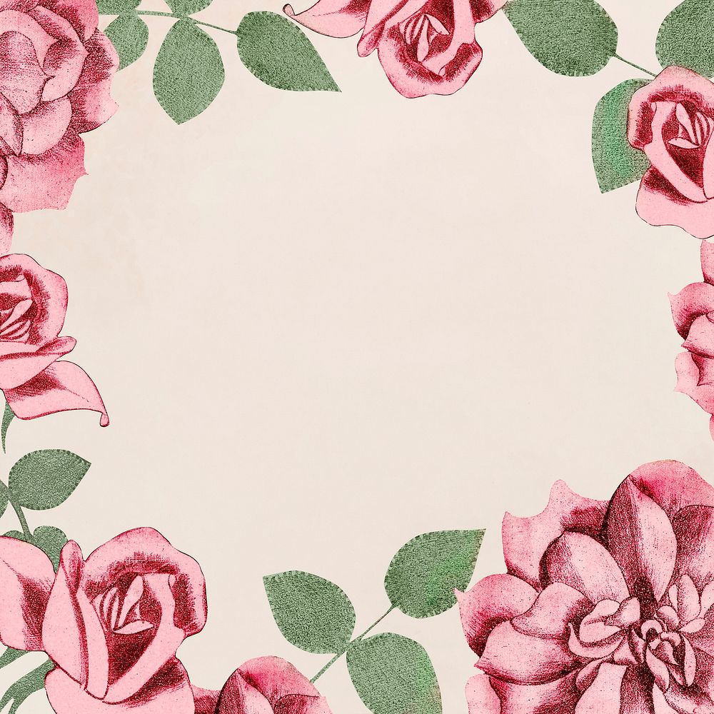 Vintage pink roses frame illustration, remix from artworks by Samuel Jessurun de Mesquita