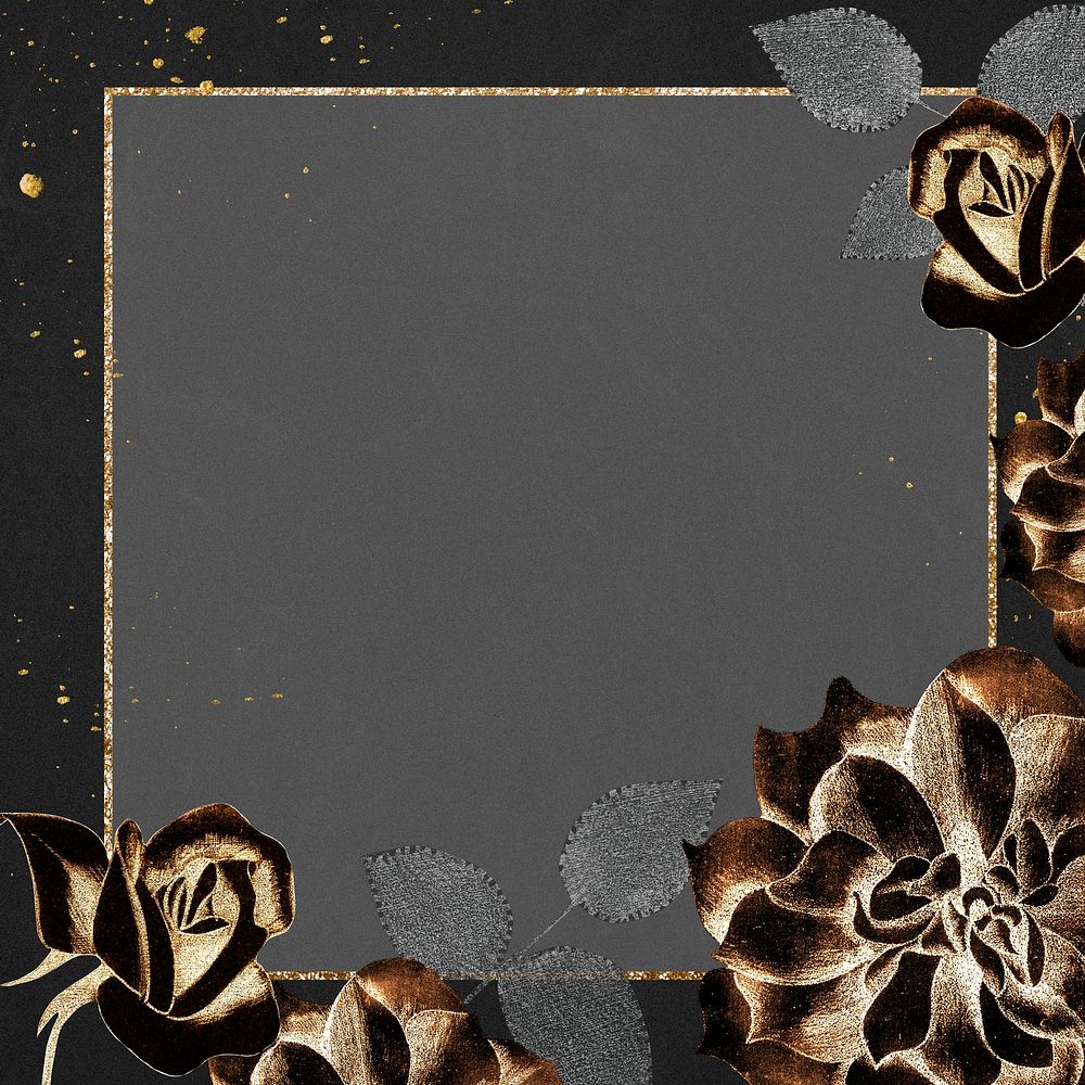 Vintage glittery gold roses frame art print, remix from artworks by Samuel Jessurun de Mesquita