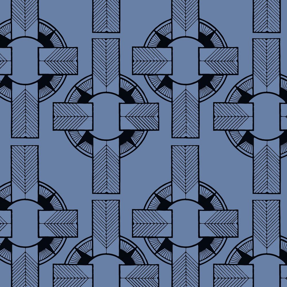 Vintage blue geometric gatsby pattern background vector, remix from artworks by Samuel Jessurun de Mesquita