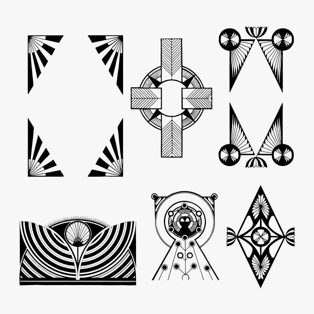 Vintage black and white patterned ornament vector art print, remix from artworks by Samuel Jessurun de Mesquita