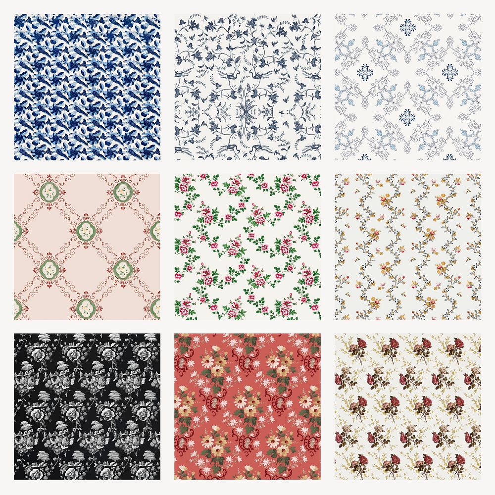 Vintage floral pattern wallpaper vector set