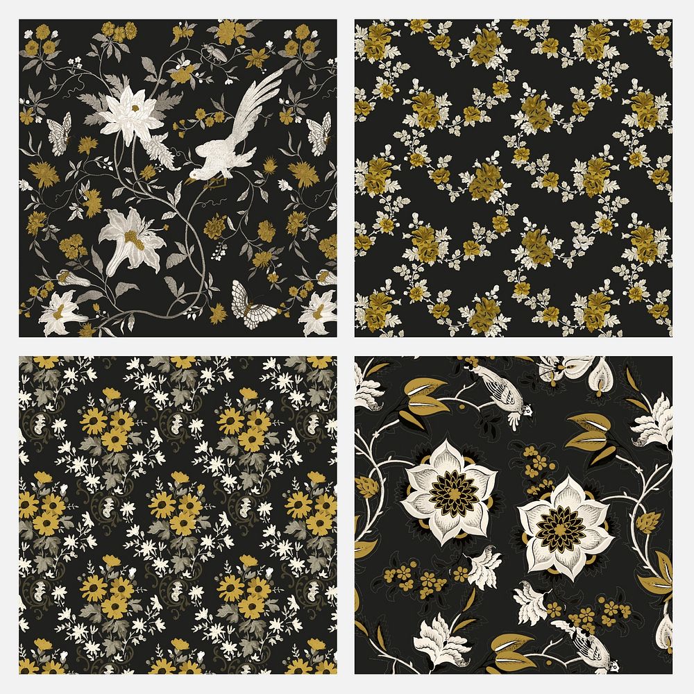 Vintage ornamental vector botanical pattern image background set