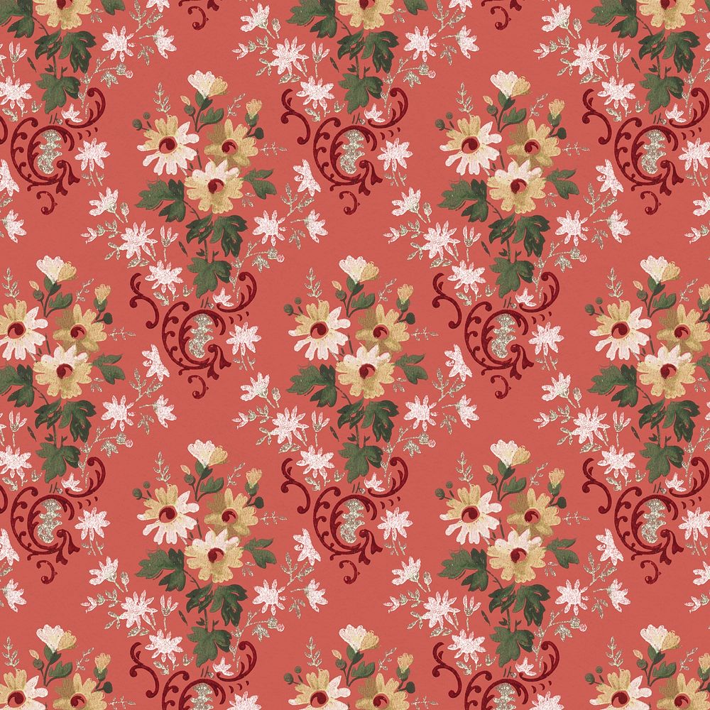 Vintage blooming red floral pattern background