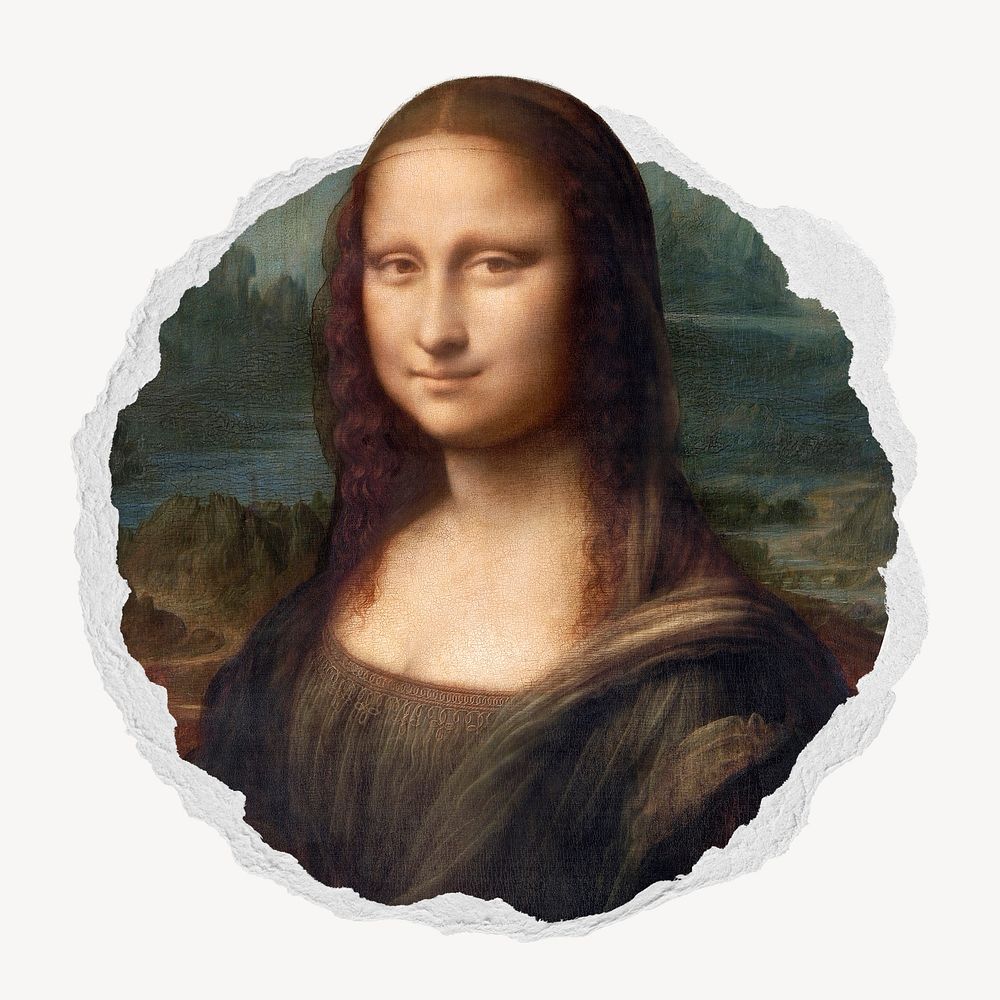 Mona Lisa ripped paper badge, Leonardo da Vinci's famous painting remixed by rawpixel