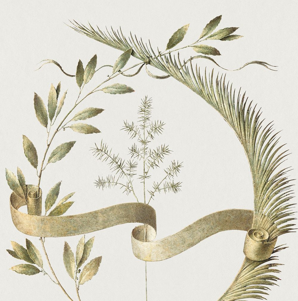 Vintage wreath laurel illustration, remixed from artworks by Leonardo da Vinci