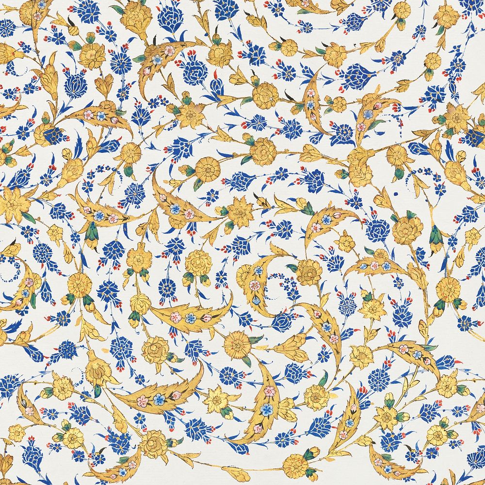 Ottoman decorative pattern luxury floral background, remixed from original artwork by Sultan S&uuml;leiman the Magnificent