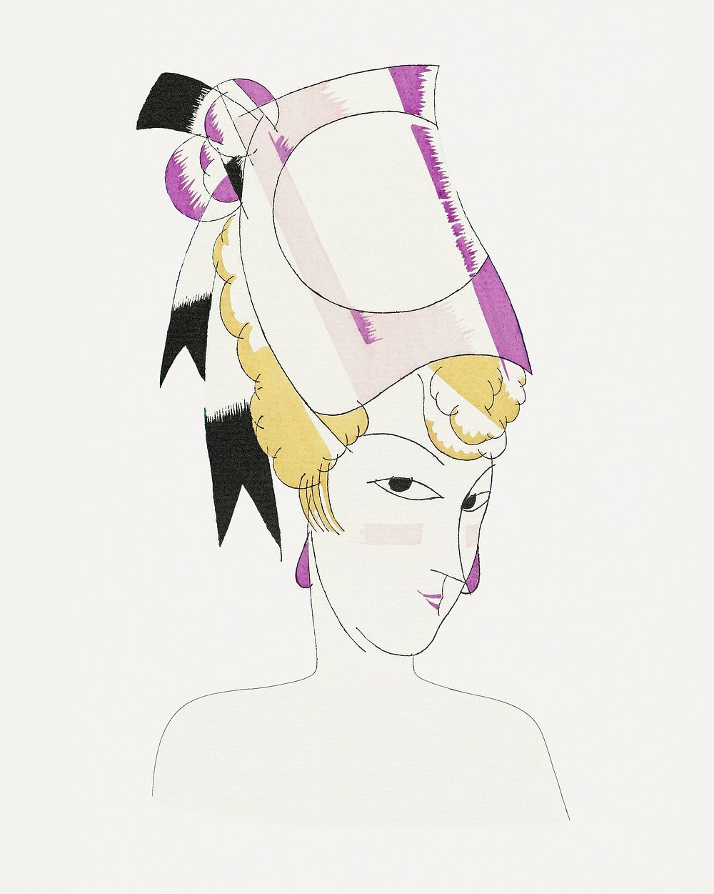 Woman with vintage porcelain hat illustration, remixed from the artworks by Charles Martin