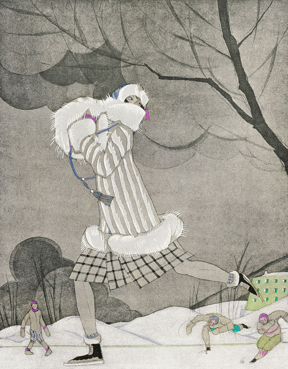 Female skater in winter  illustration, remixed from the artworks by Charles Martin