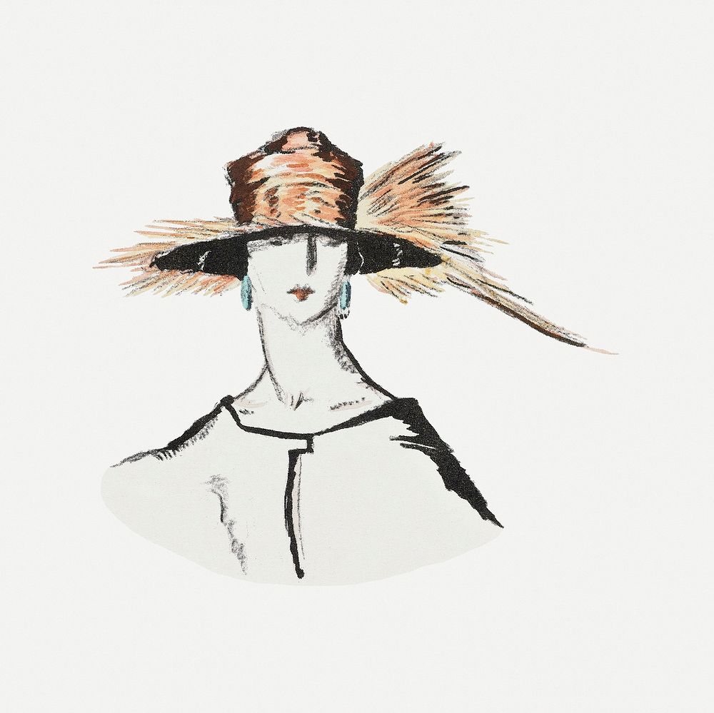 Vintage woman wearing hat psd illustration, remixed from the artworks by Porter Woodruff