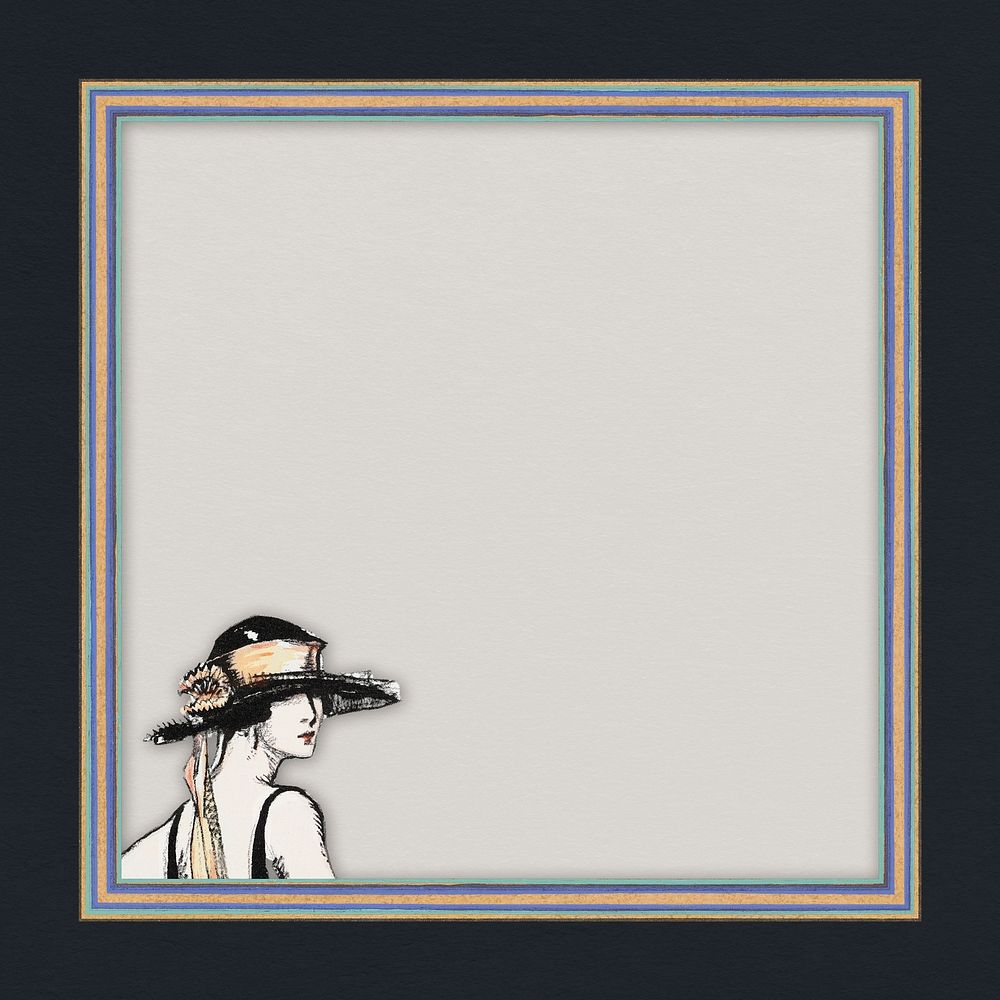 Frame with vintage women fashion border, remixed from the artworks by Bernard Boutet de Monvel