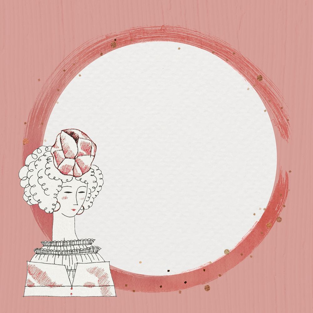 Pink frame with vintage women illustration, remixed from the artworks by Charles Martin