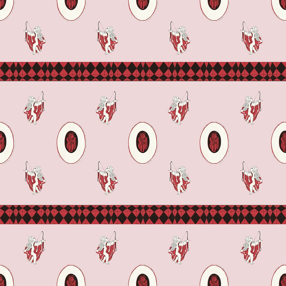 Pattern background featuring vintage cupid illustration, remixed from public domain artworks