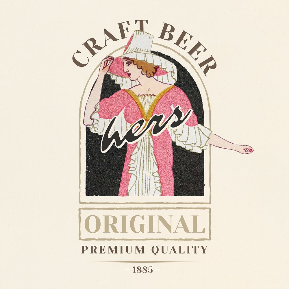 Badge with vintage woman on craft beer logo design, remixed from the artworks by Otto Friedrich Carl Lendecke